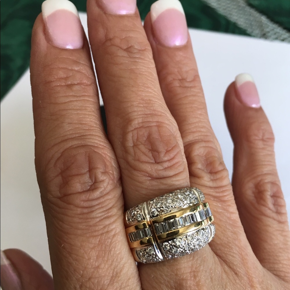 18k Gold Baguette Diamond Cocktail Weddng Engagmnt
